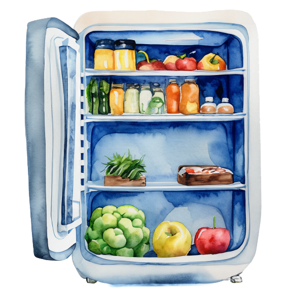 Ingredients and fridge background